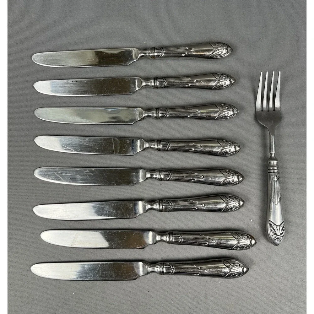 Pier1 Imports‎ PII15 Stainless Flatware Silverware 8 Dinner Knives & 1 Fork